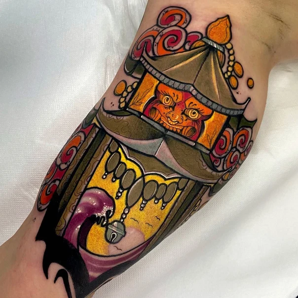 Japanese Demon, Lantern tattoo on Forearm