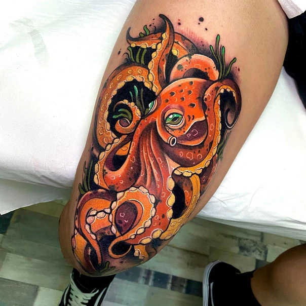 Illustrative Octopus tattoo on Thigh