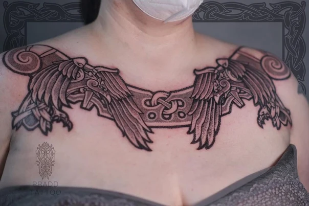 Blackwork Wings, Ornamental tattoo on Chest