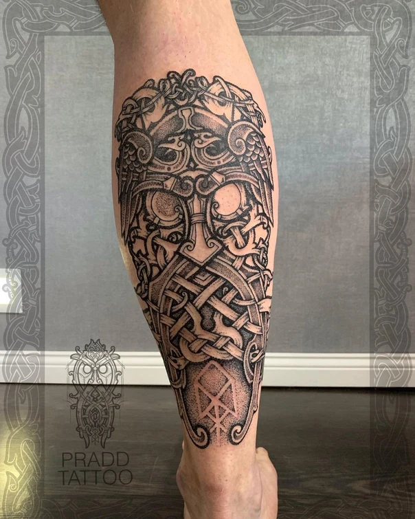 Blackwork Viking, Knotwork tattoo on Calf