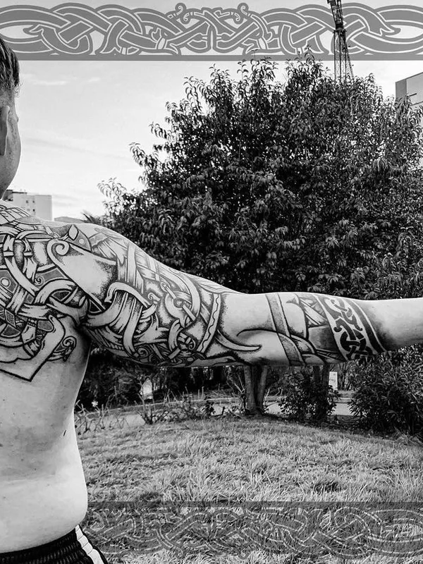 male black and grey celtic татуировка на full sleeve #41234 | Тату мастер Виталий Pradd