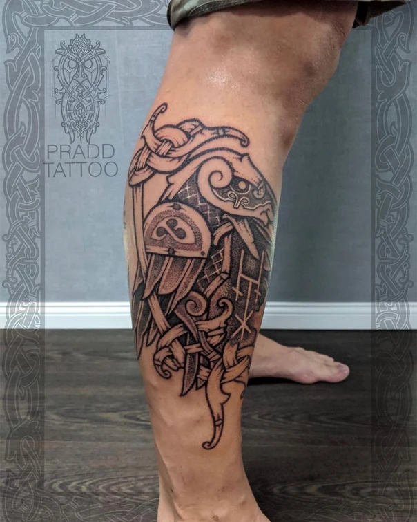 Blackwork Viking, Knotwork tattoo on Calf