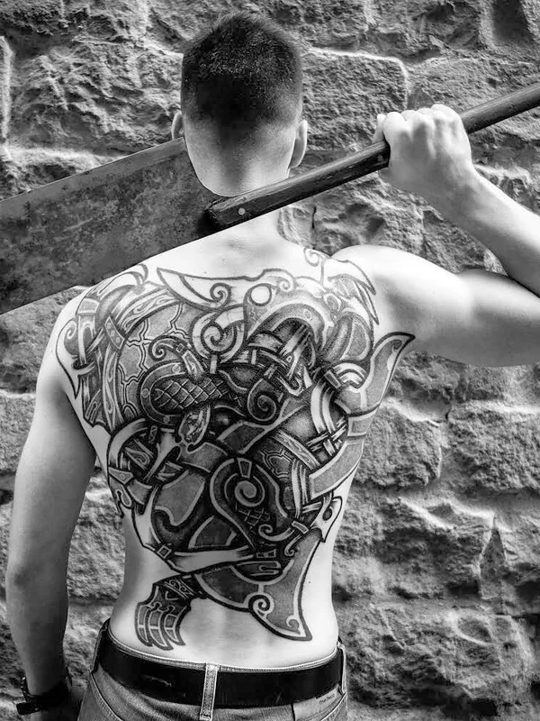male black and grey celtic татуировка на full back #41221 | Тату мастер Виталий Pradd
