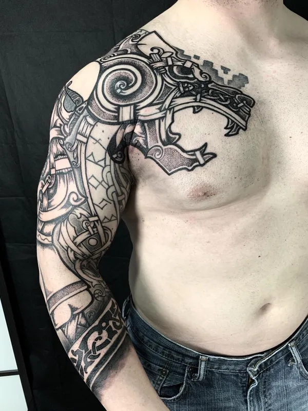 male black and grey blackwork татуировка на full sleeve #41222 | Тату мастер Виталий Pradd
