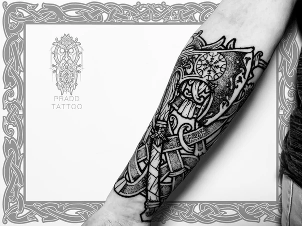 Blackwork Knotwork, Runes tattoo on Forearm