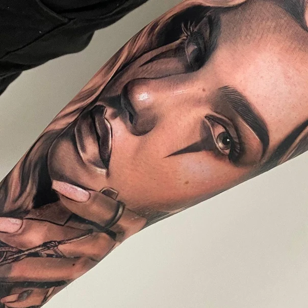 Realism Face, Woman tattoo on Forearm