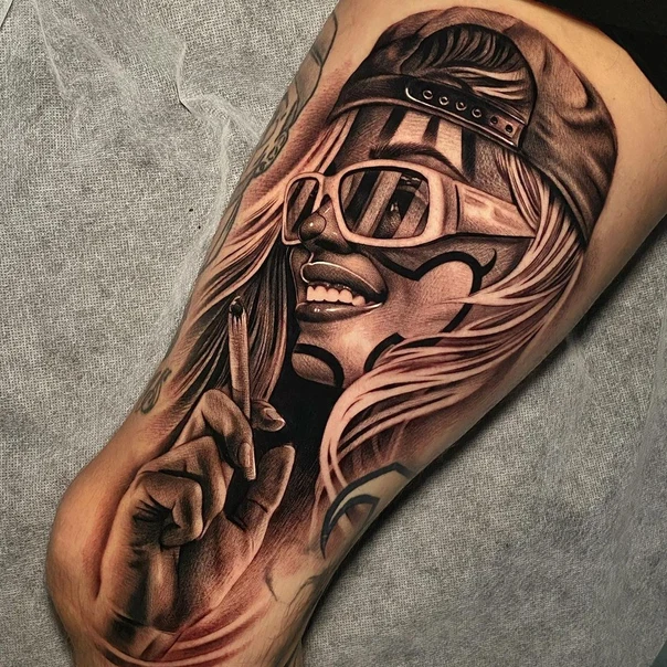 Black & Grey Portrait, Face tattoo on Forearm