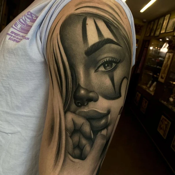 Realism Clown, Face tattoo on Upper Arm