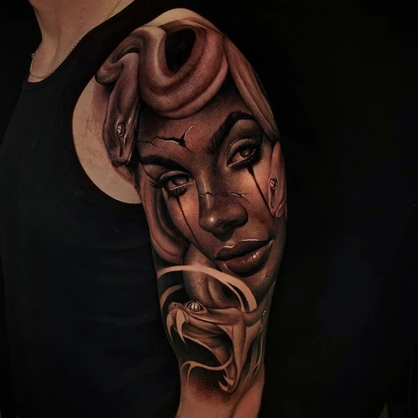 Realism Medusa, Snake tattoo on Full Sleeve