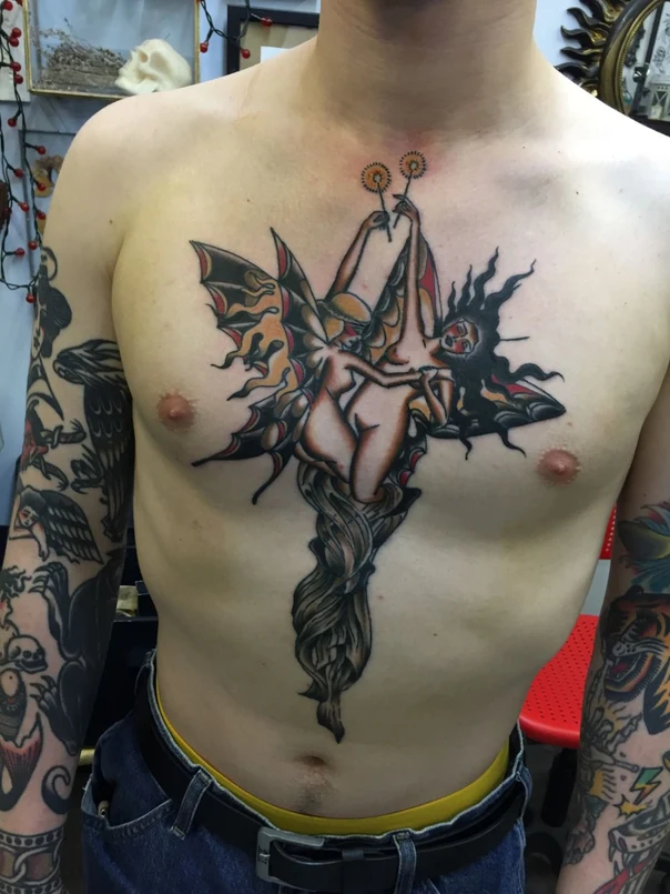 Neo Traditional Fairy, Wings tattoo on Chest