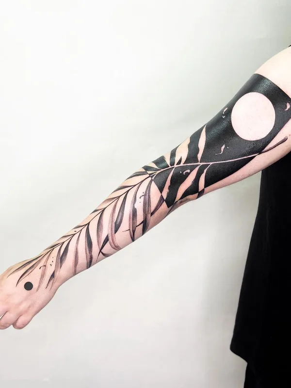 black and grey blackwork 纹身 在 full sleeve #41365 | 纹身师 Ivoire Noir