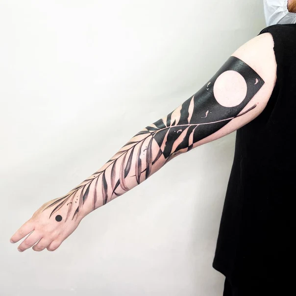 Blackwork Leaf, Geometric tattoo on Full Sleeve