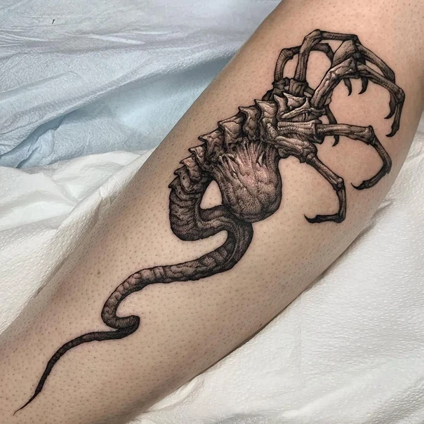 Biomechanical Creature, Organic tattoo on Calf