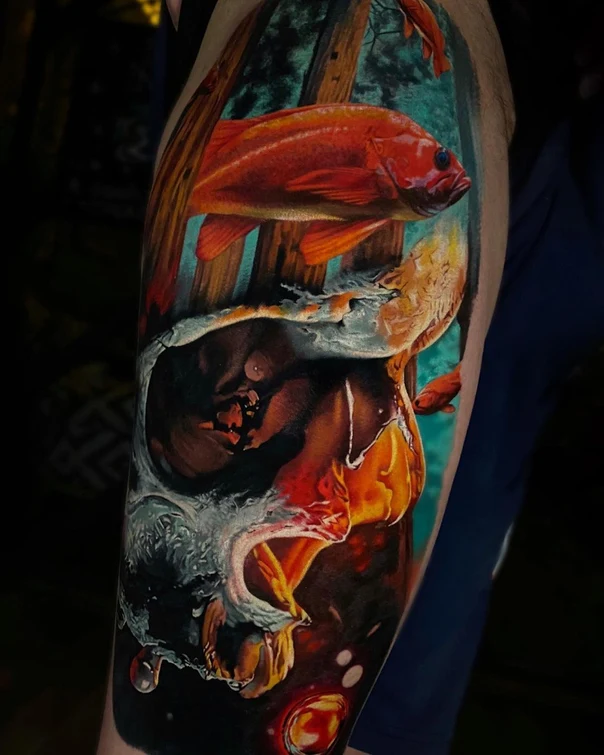Realism Fish, Skull tattoo on Forearm
