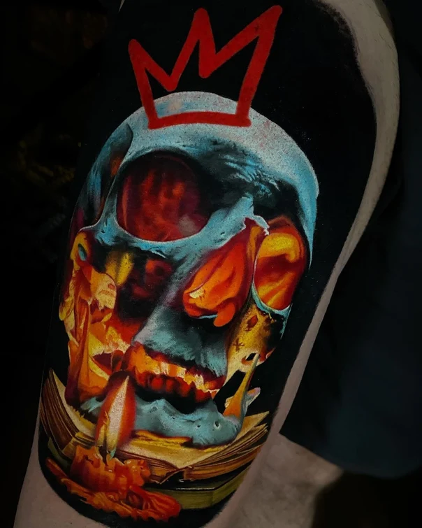 Realism Skull, Crown tattoo on Bicep