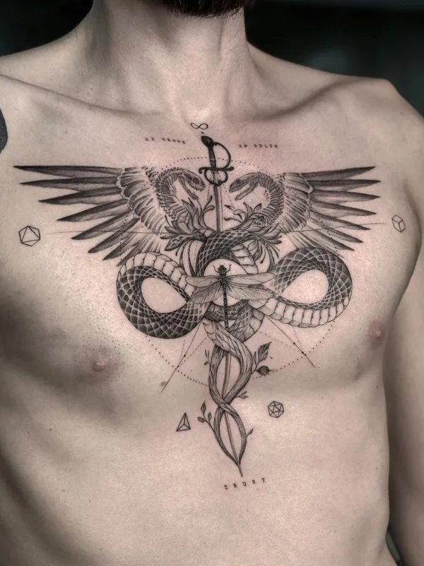 male black and grey blackwork татуировка на chest #41493 | Тату мастер Arie