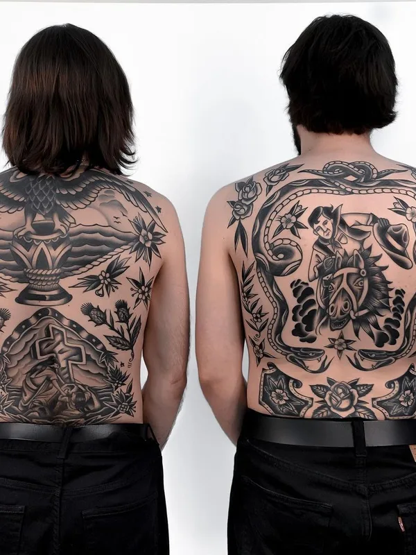 male black and grey traditional 타투 부위 full back #41562 | 타투이스트 Арсений Божинов