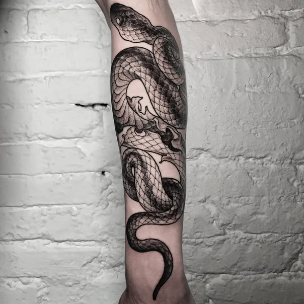 Blackwork Snake tattoo on Forearm