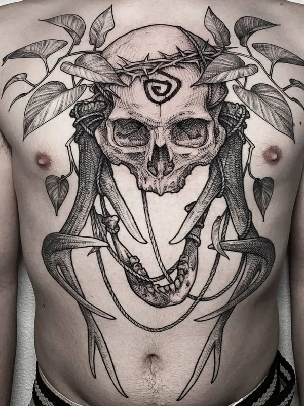 male black and grey blackwork Tatuaggio su chest #41577 | Tatuatore doskaladas