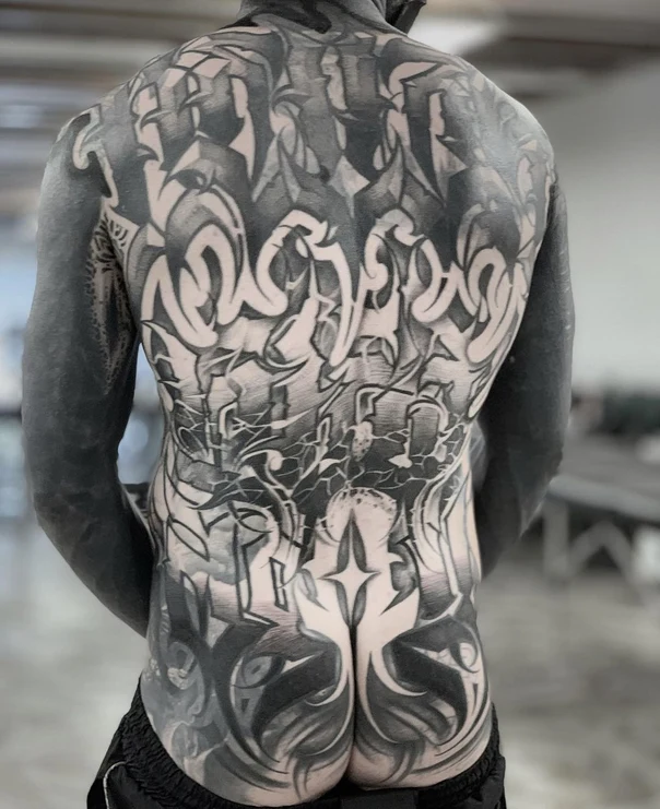 Blackwork Abstract, Geometric tattoo on Full Back