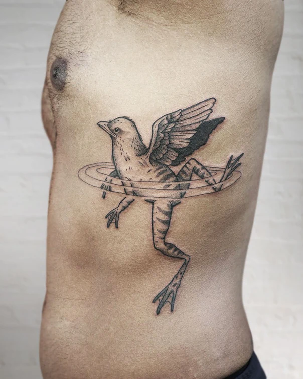 Sketch Bird, Frog tattoo on Side