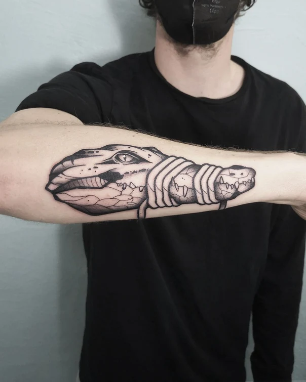 Blackwork Crocodile tattoo on Forearm