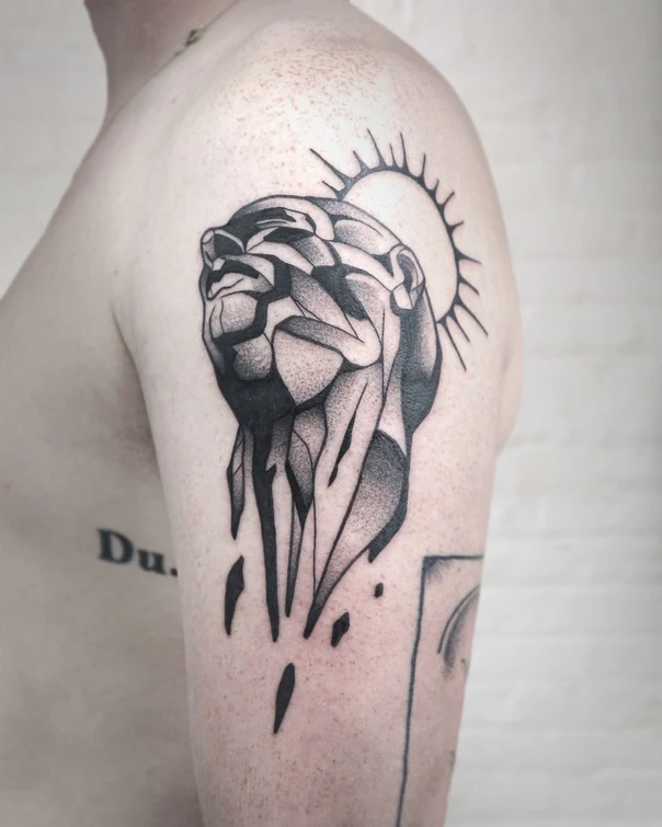 Geometric Abstract, Sun tattoo on Shoulder