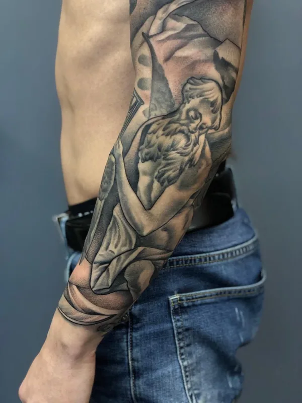 male black and grey realism Tatuaggio su full sleeve #41726 | Tatuatore Zevsa
