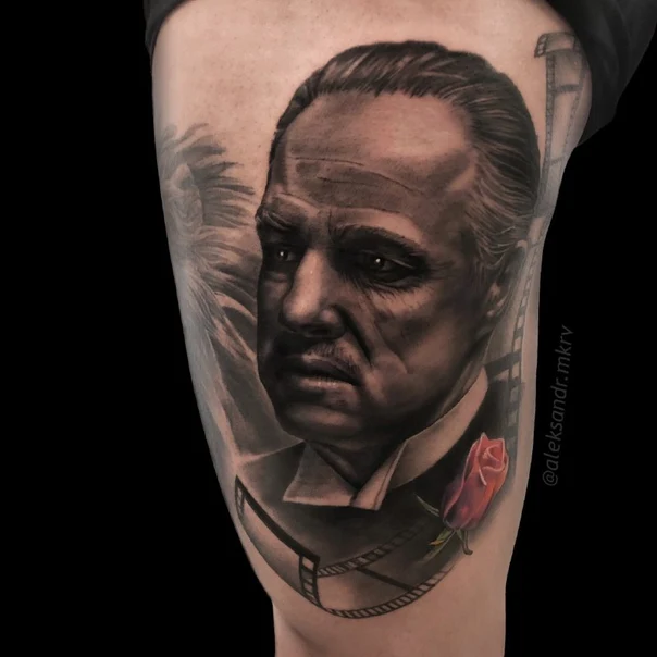 Realism Portrait, Rose tattoo on Thigh
