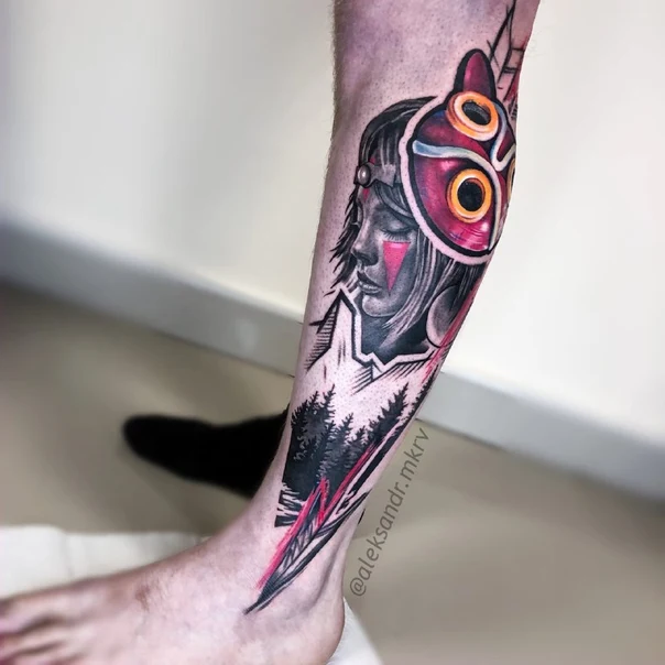 Illustrative Portrait, Forest tattoo on Calf