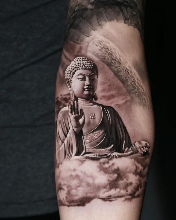 Realism Buddha tattoo on Forearm