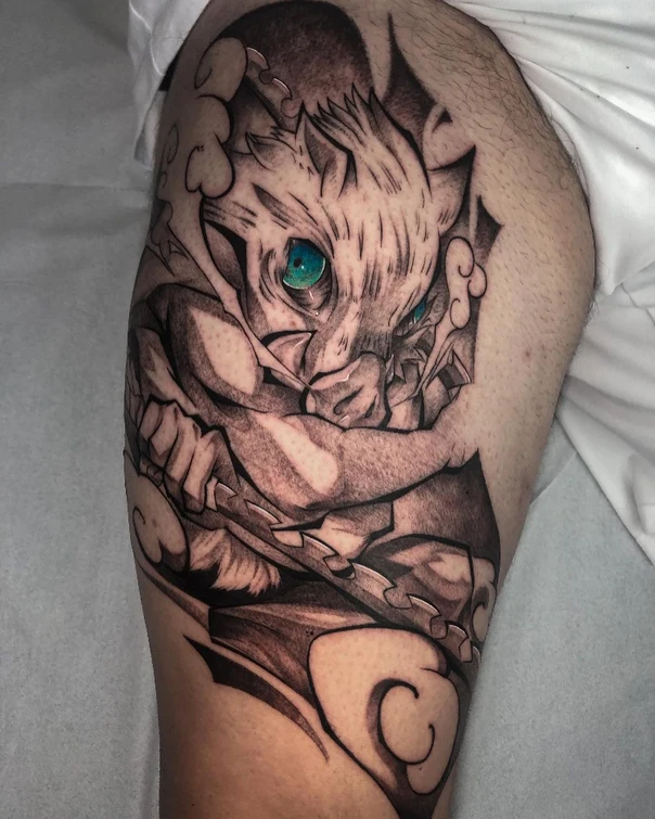 Anime Character, Demon tattoo on Thigh
