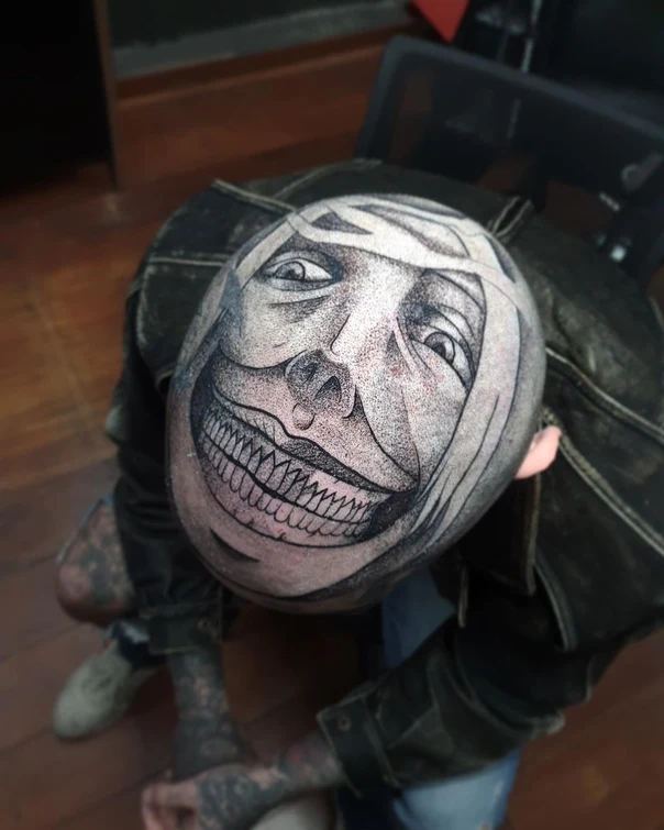 Blackwork Face tattoo on Head