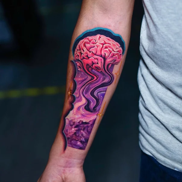 Surrealism Brain, Galaxy tattoo on Forearm