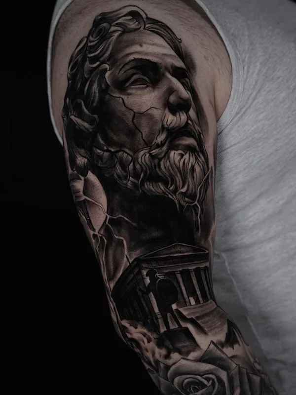black and grey realism tattoo on full sleeve #56078 | Tattoo Artist Ruslan Novak