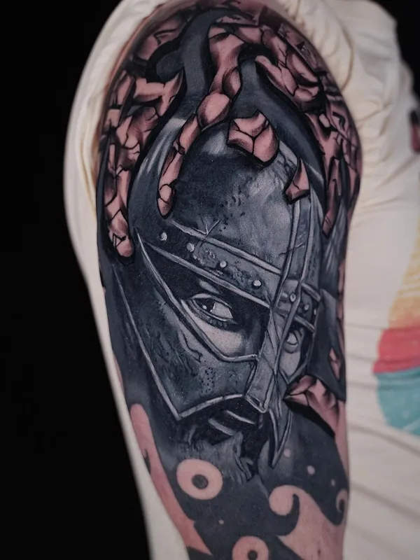black and grey black and grey tattoo on upper arm #56084 | Tattoo Artist Ruslan Novak