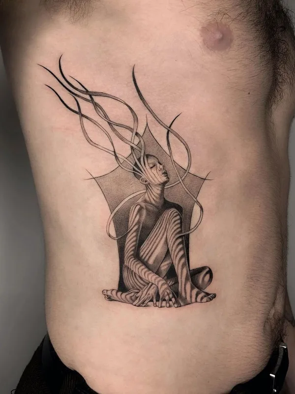 black and grey surrealism tattoo on side #56130 | Tattoo Artist Fountain