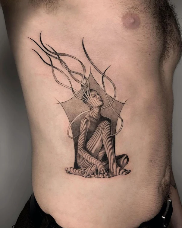 Surrealism Figure, Abstract tattoo on Side