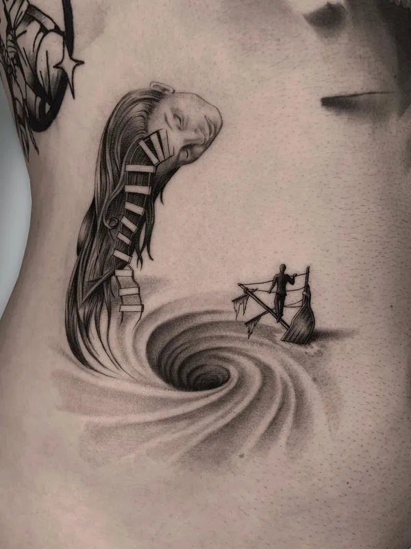 black and grey surrealism tattoo on side #56128 | Tattoo Artist Fountain