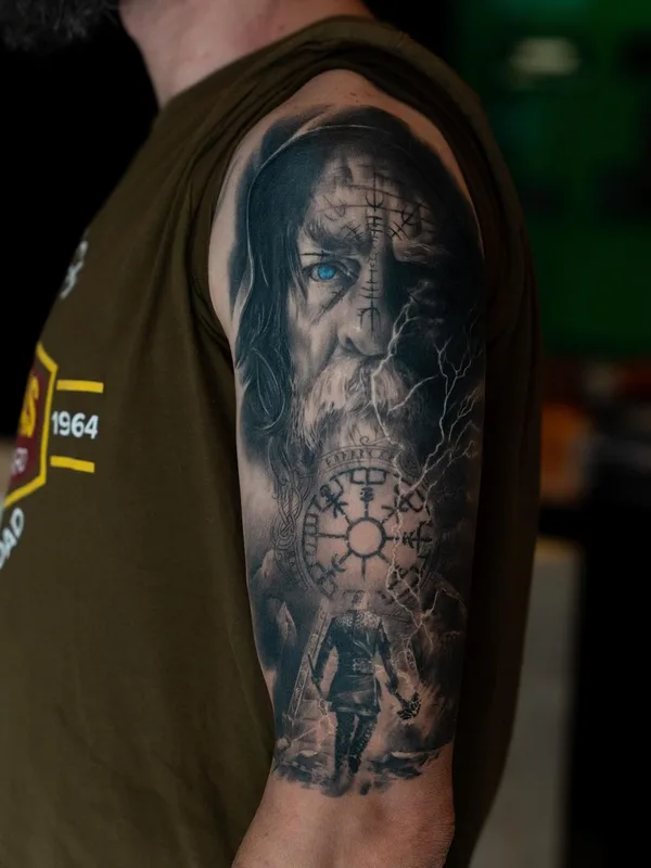 male black and grey realism 纹身 在 full sleeve #56150 | 纹身师 Maksym Burian