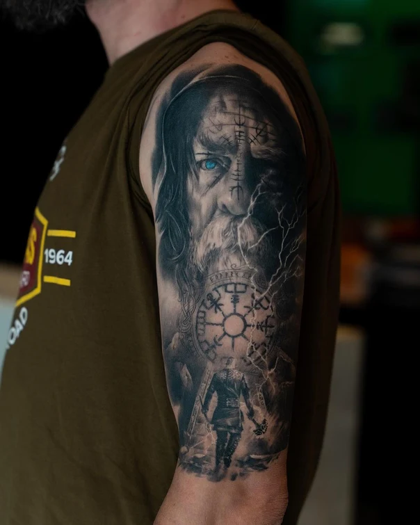Realism Viking, Portrait tattoo on Full Sleeve