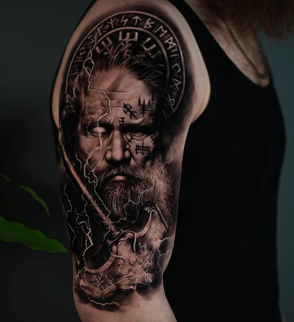 Realism Portrait, Viking tattoo on Upper Arm