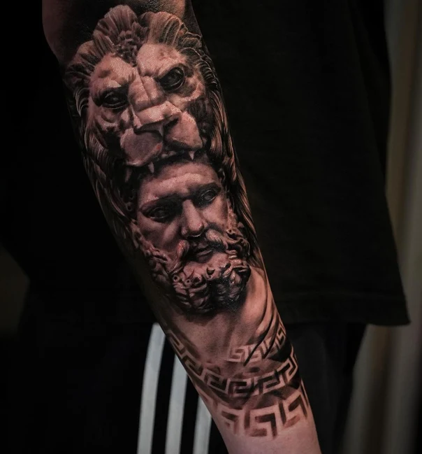 Realism Lion, Portrait tattoo on Forearm