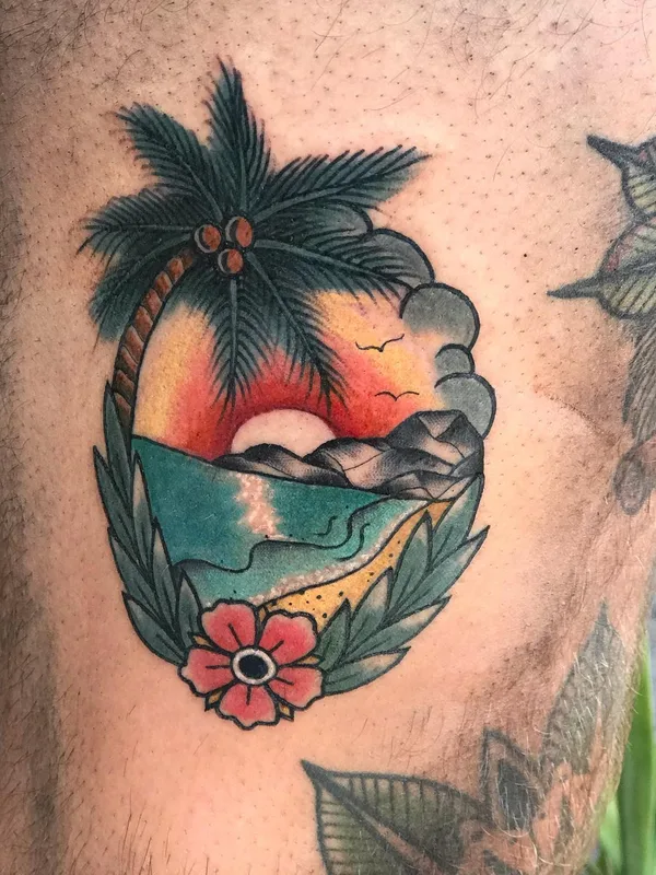 color traditional tattoo auf thigh #56182 | Tätowierer Kirsten Grzeskowiak