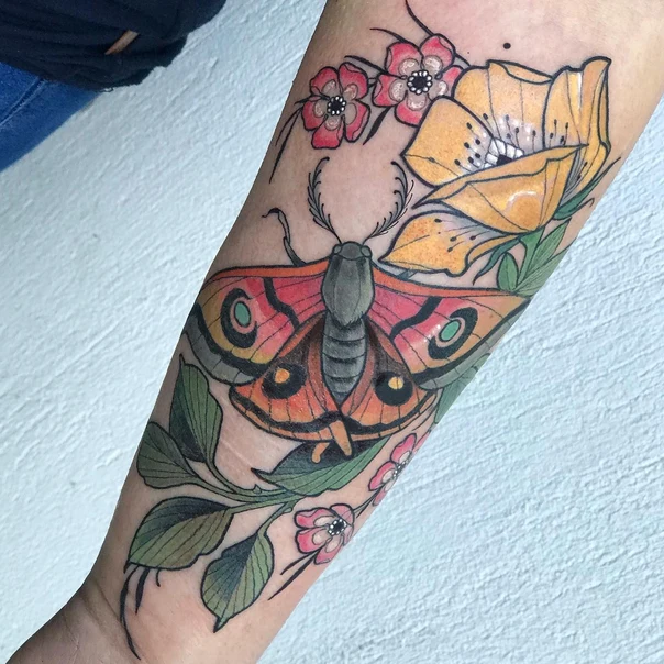 Illustrative Butterfly, Flowers tattoo on Forearm