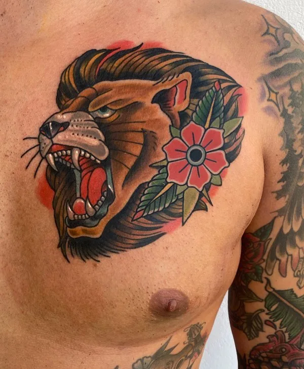 male color traditional tattoo auf chest #56173 | Tätowierer Kirsten Grzeskowiak