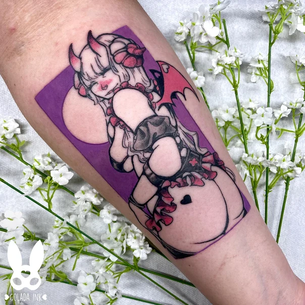 Anime Demon, Pinup tattoo on Forearm