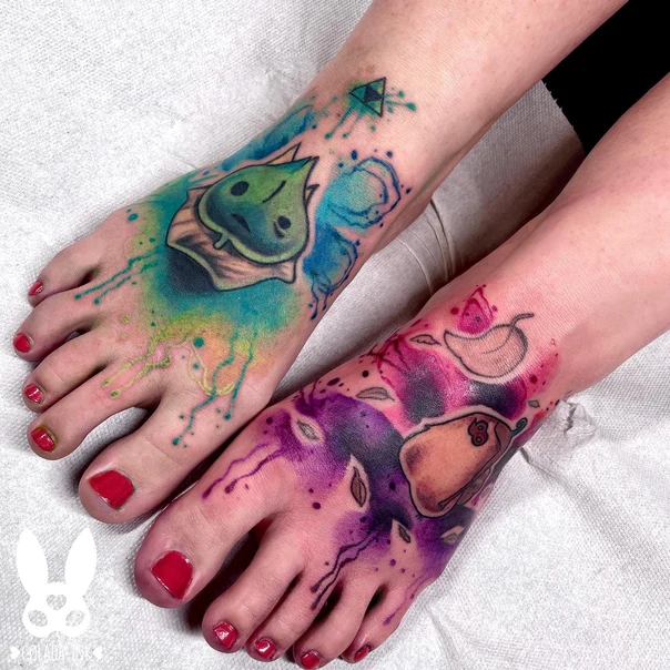 Watercolor Leaf, Abstract tattoo on Foot