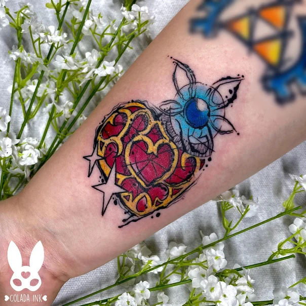 Illustrative Heart, Flower tattoo on Forearm