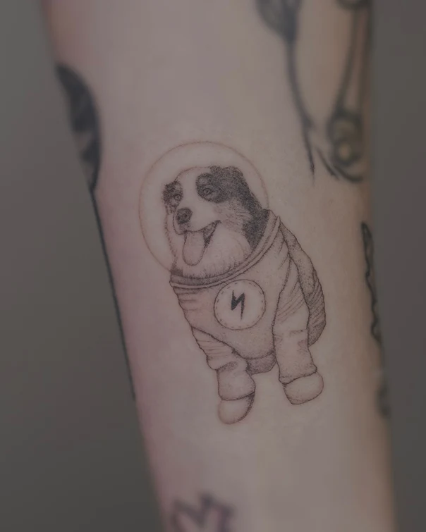 Sketch Dog, Astronaut tattoo on Forearm